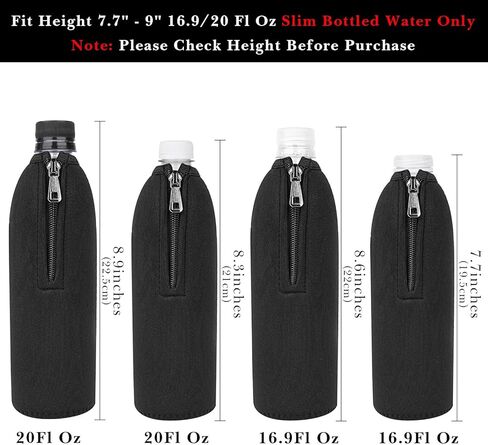 Linkidea Disposable Water Bottle Sleeve Compatible with Smartwater 16.9/20Fl Oz, Evian 16.9Fl Oz, Insulated Neoprene Plastic Bottled Water Cover with Lockable Zipper (1 Pack/Black) in Saudi Arabia