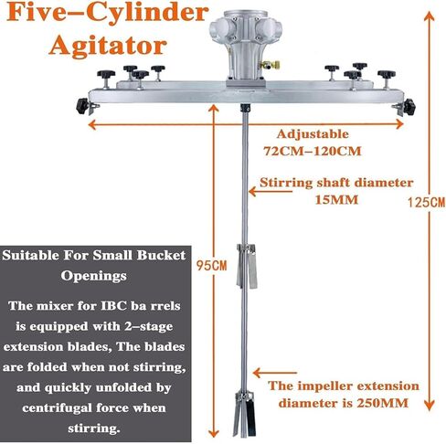 محرض IBC هوائي، جهاز تحريك سائل الهواء سعة 1000 لتر مع شفرة 250 مم، سرعة قابلة للتعديل 0-1000 دورة في الدقيقة، مروحة قابلة للطي، خلاط للطلاء in Kuwait