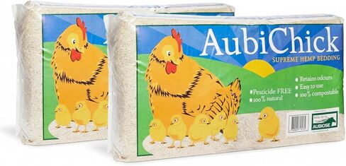 AubiChick High Grade French Hemp Bedding, 44lb (400L) Jumbo Bulk Bag for Chickens, Ultra Absorbent, Designed for Chicken Coop Bedding and Comfort of Birds, Poultry, Hairless Pets, Easy Manure Removal in Kuwait