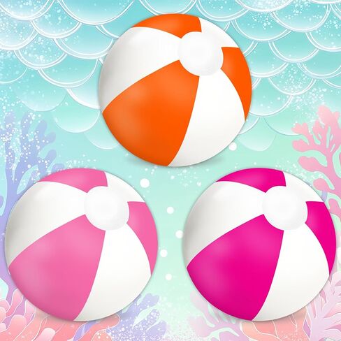 Whaline 3Pcs Inflatable Beach Ball 16 Inch Round Pool PVC Balls Cute Game Toys for Summer Hawaiian Tropical Theme Beach Party Decor (Orange, Pink, Hot Pink) in Saudi Arabia