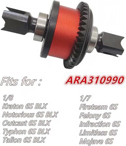 2PCS STEEL F/R Diff Set ، تفاضلي 43T و 10T أجزاء ترقية التروس الإدخال لـ ARRMA 1/7 BIG ROCK FIRETEAM MOJAVE 6S 1/8 KRATON Outcast Talion 6S استبدال ARA310990 (أحمر) in Kuwait