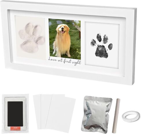 Paw Print Frame Kit, Cat/Dog Paw Print Kit, Dog Nose Print Kit, Soft Pawprint Clay&Clean Touch Ink Pad,Pet Paw Print Impression Kit with Customization Tool,Wooden Pet Memorial Frame, Black in Saudi Arabia