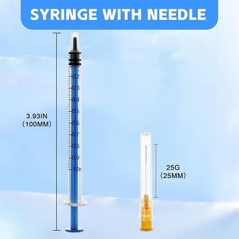 100 عبوة 1 مل من المحاقن بإبرة، 25 جم إبرة مختبر 1 بوصة للاستعمال مرة واحدة ومعبأة بشكل فردي، محاقن للمختبرات العلمية الصناعية، قياس السوائل وتوزيعها in Kuwait