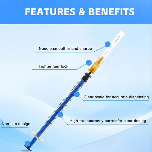 100 عبوة 1 مل من المحاقن بإبرة، 25 جم إبرة مختبر 1 بوصة للاستعمال مرة واحدة ومعبأة بشكل فردي، محاقن للمختبرات العلمية الصناعية، قياس السوائل وتوزيعها in Kuwait
