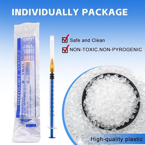 100 عبوة 1 مل من المحاقن بإبرة، 25 جم إبرة مختبر 1 بوصة للاستعمال مرة واحدة ومعبأة بشكل فردي، محاقن للمختبرات العلمية الصناعية، قياس السوائل وتوزيعها in Kuwait