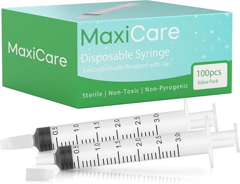 MaxiCare Oral Syringes with Cap 10ml – Disposable Liquid Dispenser Without Needle | Individually Wrapped Luer Slip Tip Dropper for Babies, Toddlers, Adults, and Pets (100 Pack) in Saudi Arabia