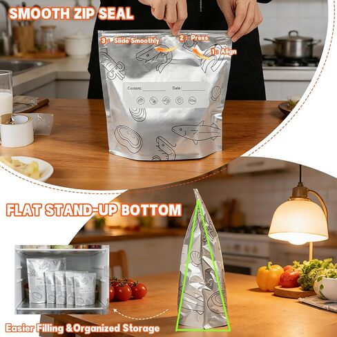 Reusable Aluminum Foil Sealable Storage Bags, 30Pcs Heavy-Duty Aluminum Foil Storage Sealing Bags for Food, Thick Durable Leakproof Stand-Up Freezer Bags for Meat, Fruit & Meal Prep(3 Sizes) | Heavy-Duty, Reusable in Saudi Arabia