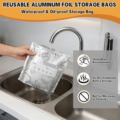 Reusable Aluminum Foil Sealable Storage Bags, 30Pcs Heavy-Duty Aluminum Foil Storage Sealing Bags for Food, Thick Durable Leakproof Stand-Up Freezer Bags for Meat, Fruit & Meal Prep(3 Sizes) | Heavy-Duty, Reusable in Saudi Arabia