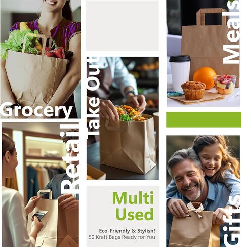 Model MIAMI – Pack of 100 Brown Kraft Takeout Paper Bags with Flat Handles – 13.375 x 7.875 x 15.75 Inches – Heavy-Duty & Perfect for Restaurants, Food Delivery, Retail & Catering in Kuwait