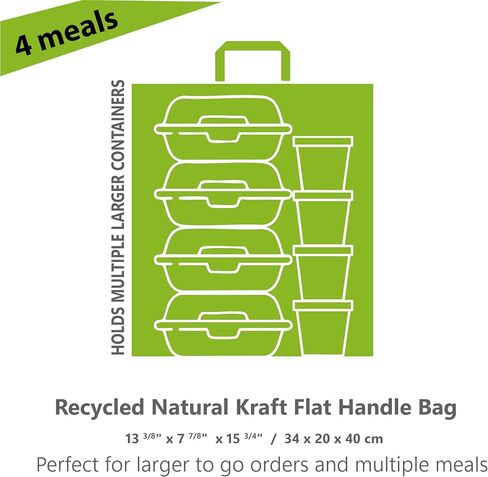 Model MIAMI – Pack of 100 Brown Kraft Takeout Paper Bags with Flat Handles – 13.375 x 7.875 x 15.75 Inches – Heavy-Duty & Perfect for Restaurants, Food Delivery, Retail & Catering in Kuwait