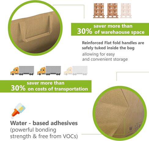 Model MIAMI – Pack of 100 Brown Kraft Takeout Paper Bags with Flat Handles – 13.375 x 7.875 x 15.75 Inches – Heavy-Duty & Perfect for Restaurants, Food Delivery, Retail & Catering in Kuwait