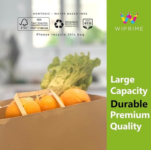 Model MIAMI – Pack of 100 Brown Kraft Takeout Paper Bags with Flat Handles – 13.375 x 7.875 x 15.75 Inches – Heavy-Duty & Perfect for Restaurants, Food Delivery, Retail & Catering in Kuwait