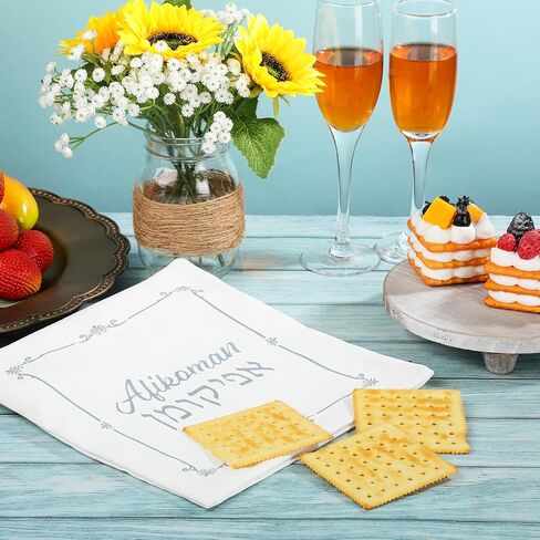 2 قطعة من أكياس عيد الفصح أفيكومان، حامل عيد الفصح الفضي سيدر أفيكومين الأنيق ماتزاه وأفيكومين أكياس غطاء أفيكومان باللغة العبرية والإنجليزية لهدايا ديكور حفلات عيد الفصح اليهودية in Kuwait