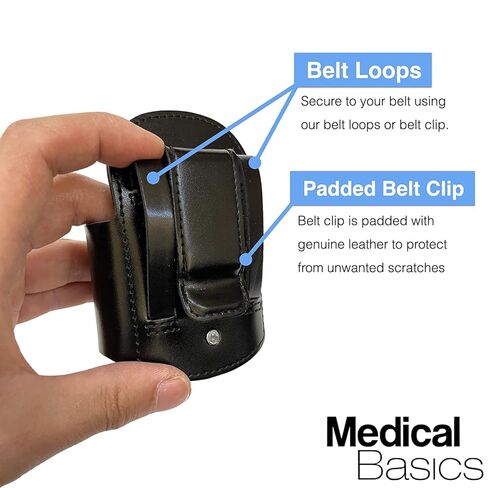 حامل سماعة الطبيب مصنوع من الجلد السميك مقاس 1/8 بوصة مع حلقة إغلاق بخطاف ومشبك حزام/ورك مبطن (كحلي) من أجل ليتمان - حافظة سماعة الطبيب العالمية من الجلد الطبيعي in Kuwait