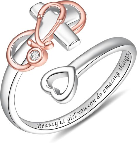 S925 Silver Stethoscope Cross Earrings Ring Pure Silver Heartbeat Jewelry Medical Student Nurse RN Nurse Women's Gift in Kuwait