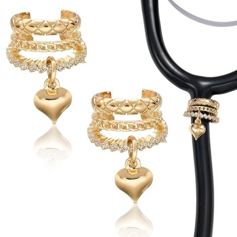 2 Pcs Brass Heart Stethoscope Charms for Nurses Personalized Cubic Zirconia Stethoscope Charm Love Heart Gifts for Nurse Graduates Doctor Surgeons and Medical Assistant(Gold) in Kuwait