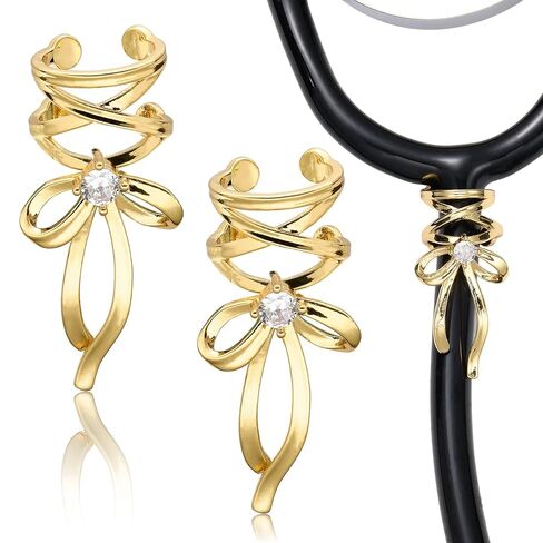 2 Pcs Brass Heart Stethoscope Charms for Nurses Personalized Cubic Zirconia Stethoscope Charm Love Heart Gifts for Nurse Graduates Doctor Surgeons and Medical Assistant(Gold) in Kuwait