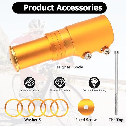 رافعة جذع الدراجة، موسع مقود الدراجة القابل للتعديل، 28.6 مم شوكة الدراجة من الألومنيوم، يزيد ارتفاع القضيب حتى 4.8 بوصة للدراجات الجبلية، دراجات الطرق، MTB، BMX، ركوب الدراجات (ذهبي) in Kuwait