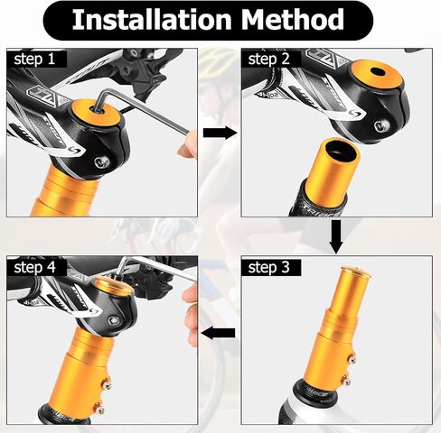 رافعة جذع الدراجة، موسع مقود الدراجة القابل للتعديل، 28.6 مم شوكة الدراجة من الألومنيوم، يزيد ارتفاع القضيب حتى 4.8 بوصة للدراجات الجبلية، دراجات الطرق، MTB، BMX، ركوب الدراجات (ذهبي) in Kuwait