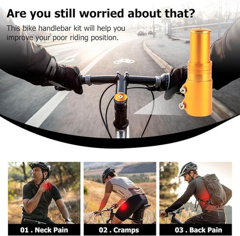 رافعة جذع الدراجة، موسع مقود الدراجة القابل للتعديل، 28.6 مم شوكة الدراجة من الألومنيوم، يزيد ارتفاع القضيب حتى 4.8 بوصة للدراجات الجبلية، دراجات الطرق، MTB، BMX، ركوب الدراجات (ذهبي) in Kuwait