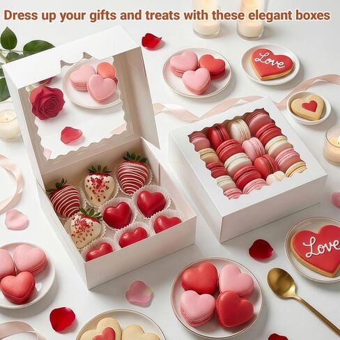 12 Pack White Pie Box Bakery Boxes with Window, 8 x 8 x 2.5 Inches Auto-Popup Cookie Boxes Treat Boxes for Chocolate Strawberries, Pastries, Muffins, Donuts in Saudi Arabia