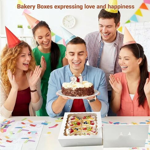 12 Pack White Pie Box Bakery Boxes with Window, 8 x 8 x 2.5 Inches Auto-Popup Cookie Boxes Treat Boxes for Chocolate Strawberries, Pastries, Muffins, Donuts in Saudi Arabia