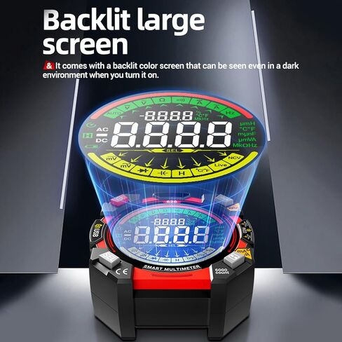 مقياس رقمي متعدد 6000 جهاز قياس الجهد الكهربي الحقيقي RMS مع إضاءة خلفية LCD ومصباح يدوي للكشف عن الأسلاك الحية للاختبار الكهربائي للسيارات in Saudi Arabia