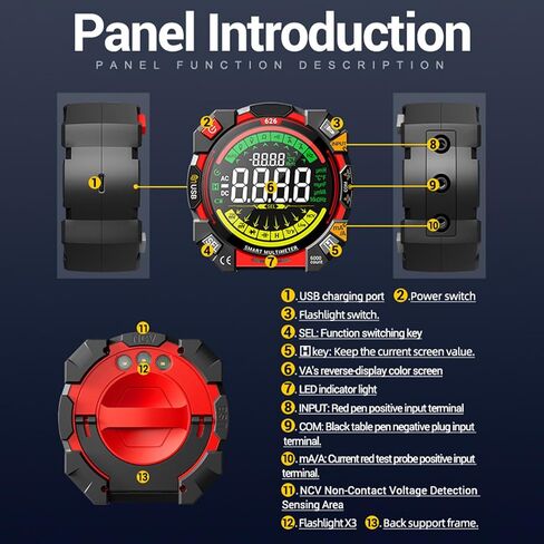 مقياس رقمي متعدد 6000 جهاز قياس الجهد الكهربي الحقيقي RMS مع إضاءة خلفية LCD ومصباح يدوي للكشف عن الأسلاك الحية للاختبار الكهربائي للسيارات in Saudi Arabia