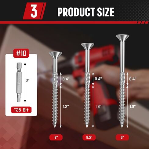 #10x2-1/2 بوصة 304 براغي سطح من الفولاذ المقاوم للصدأ 500 قطعة - مثبتات خشبية خارجية مقاومة للتآكل للأسوار والأسطح والمشروع الخشبي - لقمة محرك T25 Star in Kuwait