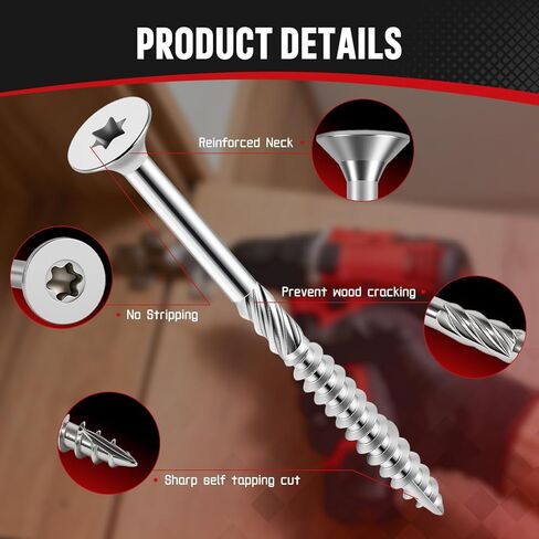 #10x2-1/2 بوصة 304 براغي سطح من الفولاذ المقاوم للصدأ 500 قطعة - مثبتات خشبية خارجية مقاومة للتآكل للأسوار والأسطح والمشروع الخشبي - لقمة محرك T25 Star in Kuwait