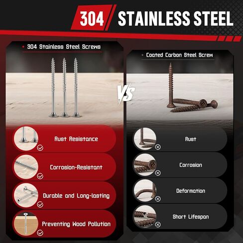 #10x2-1/2 بوصة 304 براغي سطح من الفولاذ المقاوم للصدأ 500 قطعة - مثبتات خشبية خارجية مقاومة للتآكل للأسوار والأسطح والمشروع الخشبي - لقمة محرك T25 Star in Kuwait