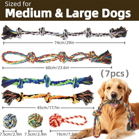 Large Dog Rope Toys, 7 Pack Tough Pet Chew Toy for Aggressive Chewers Medium Large Breed, Heavy Duty Tug of War Cotton Dog Rope Toy, Interactive Dog Toys Playing & Teeth Cleaning in Kuwait
