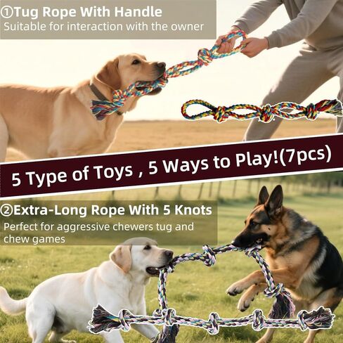 Large Dog Rope Toys, 7 Pack Tough Pet Chew Toy for Aggressive Chewers Medium Large Breed, Heavy Duty Tug of War Cotton Dog Rope Toy, Interactive Dog Toys Playing & Teeth Cleaning in Kuwait