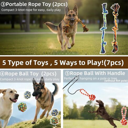 Large Dog Rope Toys, 7 Pack Tough Pet Chew Toy for Aggressive Chewers Medium Large Breed, Heavy Duty Tug of War Cotton Dog Rope Toy, Interactive Dog Toys Playing & Teeth Cleaning in Kuwait