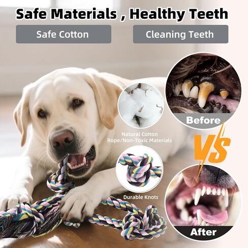 Large Dog Rope Toys, 7 Pack Tough Pet Chew Toy for Aggressive Chewers Medium Large Breed, Heavy Duty Tug of War Cotton Dog Rope Toy, Interactive Dog Toys Playing & Teeth Cleaning in Kuwait