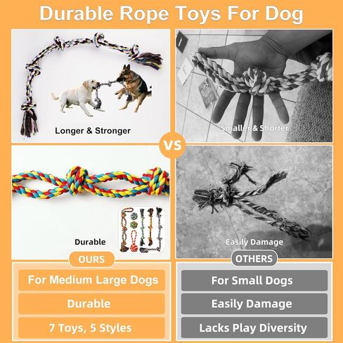 Large Dog Rope Toys, 7 Pack Tough Pet Chew Toy for Aggressive Chewers Medium Large Breed, Heavy Duty Tug of War Cotton Dog Rope Toy, Interactive Dog Toys Playing & Teeth Cleaning in Kuwait