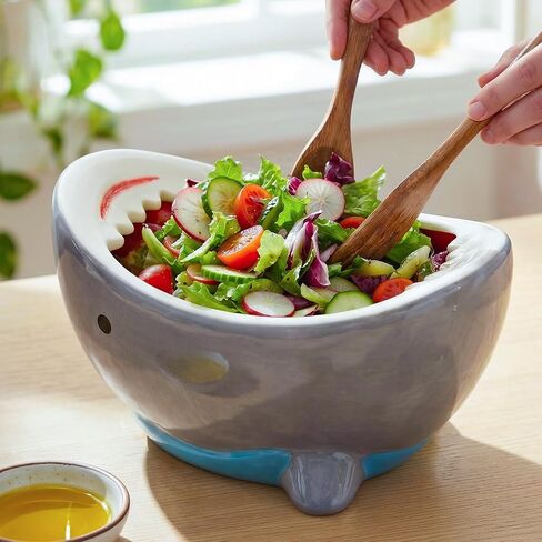 Shark Fruit Bowl for Kitchen Counter, 40 oz Large Decorative Bowls for Home Decor, Cute Key Bowl for Entryway Table, Handmade Ceramic Snack Candy Soup Salad Serving Bowls, Unique Funny Shark Gifts in Saudi Arabia