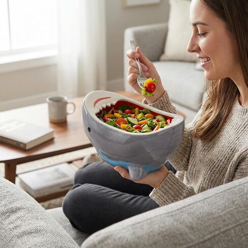 Shark Fruit Bowl for Kitchen Counter, 40 oz Large Decorative Bowls for Home Decor, Cute Key Bowl for Entryway Table, Handmade Ceramic Snack Candy Soup Salad Serving Bowls, Unique Funny Shark Gifts in Saudi Arabia