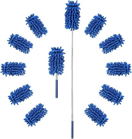 ZZ LAZYCOTTAGE 12 Pack Microfiber Dusters for Cleaning, High Duster with Extension Pole, Long Handled Feather Dusters, Household Cleaning Supplies for Ceiling, Car, Furniture, Fan, Sofas(Blue) in Kuwait