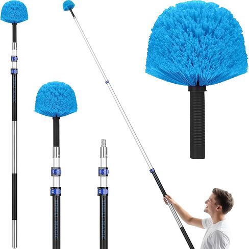 Simpli-Magic 5-to-12 Foot Cobweb Duster with Extension Pole Combo (20 Ft Reach, Medium-Stiff Bristles), Spider Web Brush with Pole - Hand-Packaged, Lightweight, 3-Stage Aluminum Pole in Saudi Arabia