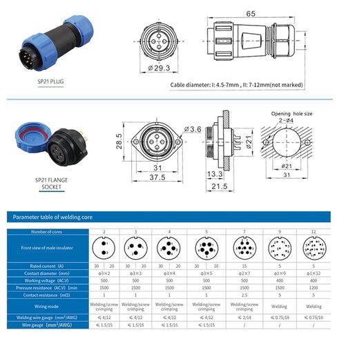 Welding Flange Type IP68 Waterproof Connector 2/3/4/5/6/7/9/10/12 Pin Male Female Socket Electrical Wire Connectors(SP21-2F) in Saudi Arabia