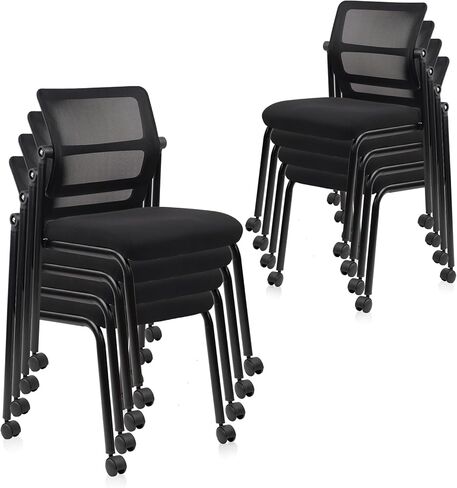 كرسي المكتب المكتبي Clatina كرسي المكتب المريح No Wheels Mesh Mid-Back Sled Base Computer Rachrest Chairs anti slip lumbar support wheeless for home wait rease conference conference-black in Kuwait