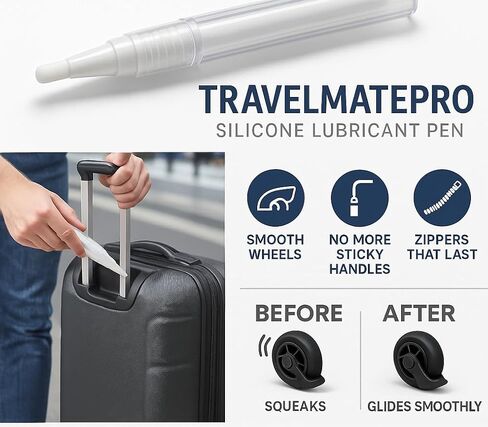 Luggage Wheel Lubricant Pen – Fix Stuck Suitcase Wheels Instantly – Smooth Rolling Travel – TSA Approved – TravelmatePro in Saudi Arabia