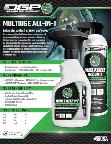 DGP All in 1 Multi-Purpose Biodegradable Penetrating Oil – Professional-Grade Lubricant & Lube for Doors, Hinges, Machines & Tools – Fast-Acting Lubricating Formula, 11 oz in Saudi Arabia
