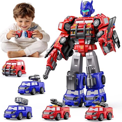 5 في 1 Magnetic Transform Fire Robot Toys Gifts for 3 4 5 5 Boy Boys Kids ، Easy DIY Assembly ، Magnetic Transfor Trucks Tarts for Boys ، Ideals 3 4 5 6 6 year Boy Birthday Gift in Kuwait