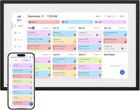 مخطط تقويم رقمي 7 بوصات ، مخطط شهري للخرف ، إنذار الخرف ، مخطط شهري للعائلة الذكية ، الجدار والمكتب ، رائع لتنظيم تقويم 2025 (أسود) (أسود) in Kuwait
