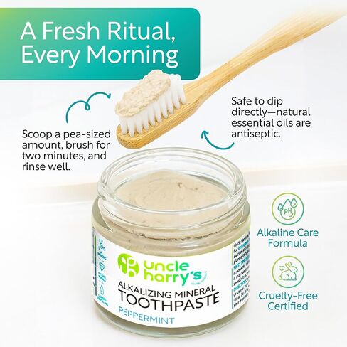 Uncle Harry's Peppermint Remineralizing Toothpaste | Natural Whitening Toothpaste Freshens Breath & Promotes Enamel | Vegan Fluoride Free Toothpaste in Kuwait