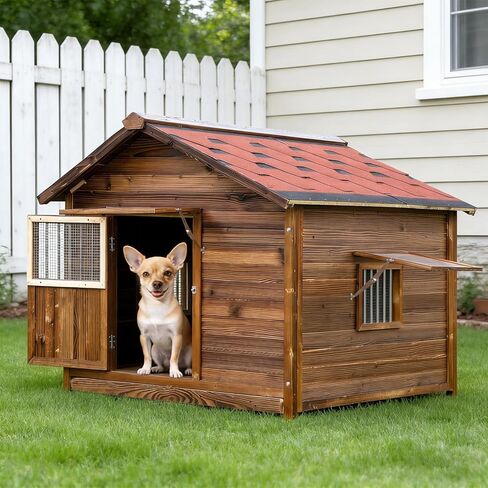 Extra Large Dog House Outdoor Made of Solid Pine Wood, Warm Doghouse, Dog House with Elevated Floor for Large Dogs, (Wood, 6XL) in Saudi Arabia