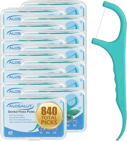 480 Count Dental Floss Picks – Mint Flavored Flossers with Built-in Toothpick for Deep Cleaning – 8 Portable Boxes of 60 – Strong & Smooth Floss Sticks for Family Home Travel for Adults in Kuwait