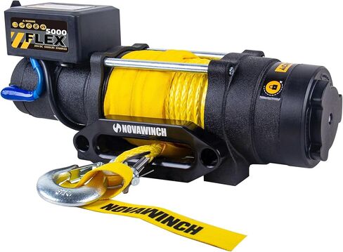 Flex 5000 lb Trailer Winch 12V Electric - Synthetic Rope, IP68 Sealed Planetary Gearbox, Hawse Fairlead, Auto-Lock Brake, Waterproof Remote - Flatbed, Boat Trailer, Equipment Hauler, SAE in Saudi Arabia